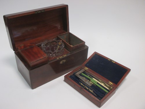 Lot 27 - A Victorian stationery box, a mahogany tea...