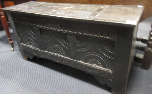 Lot 373 - A small oak coffer made from old panels, 55 x...