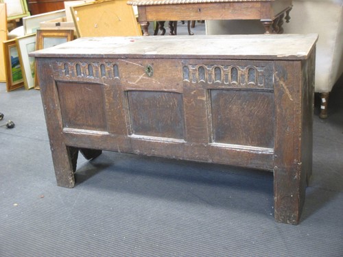 Lot 301 - A small oak coffer made from old panels, 61 x...