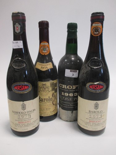 Lot 3 - Croft 1963 port one bottle and three various...