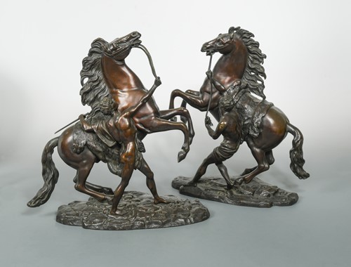 Lot 364 - Guillaume Coustou (1677-1746), a pair of late 19th century French bronze Mali horses