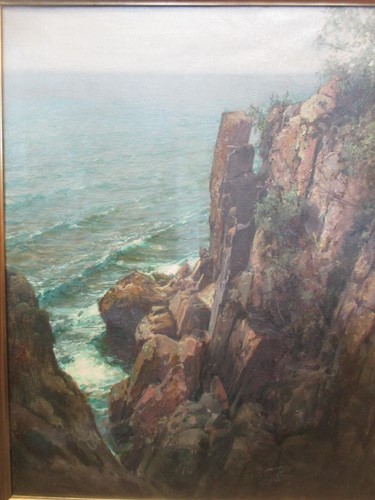 Lot 243 - Peder Knudsen, coastal scene, oil on canvas,...