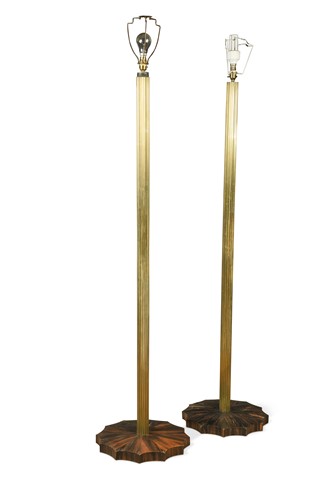 Lot 208 - A pair of Art Deco brass and rosewood standard lamps