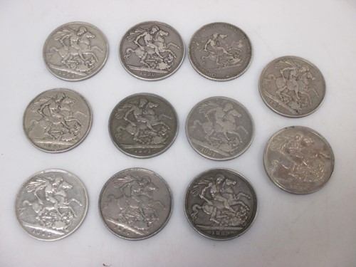 Lot 96 - Eleven silver crowns, 1821 to Victorian, all F...