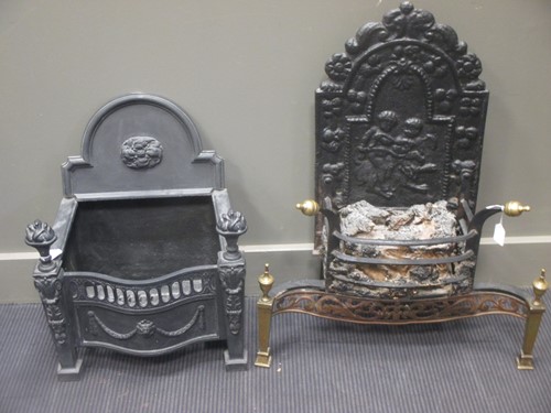 Lot 398 - A cast iron fire grate; together with a steel...