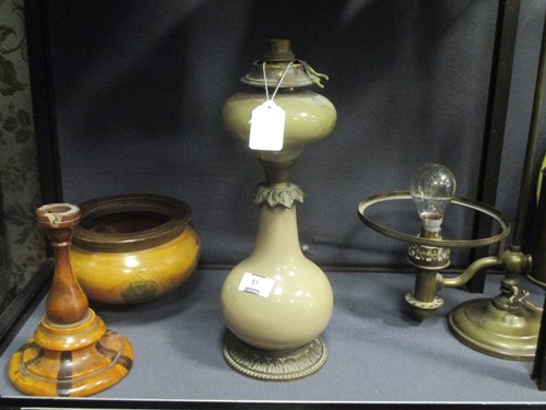 Lot 10 - A treen lamp, together with two other lamps