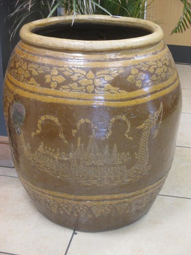 Lot 405 - A large Eastern painted ceramic garden pot,...