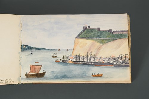 Lot 451 - A small cloth bound sketch book comprising...