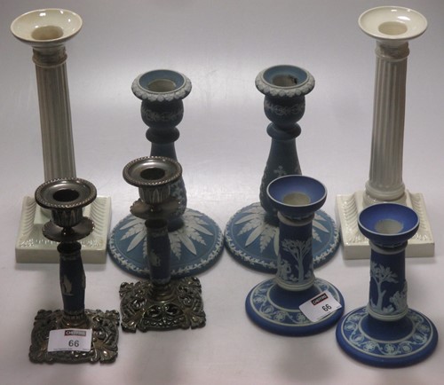 Lot 66 - A pair of white glazed Wedgwood candlesticks,...
