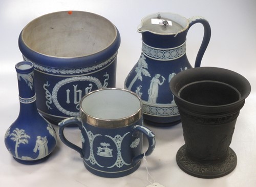 Lot 32 - An usual Adams blue jasperware jardinière,...