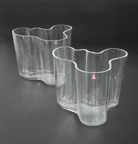 Lot 14 - Alvar Aalto for Iitala, a pair of clear glass Savoy vases