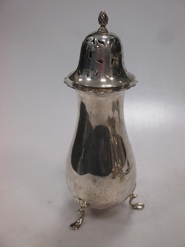Lot 173 - A silver pear shaped sugar caster, by Jay's of...