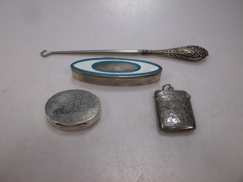 Lot 169 - A small silver navette shape pin box with...