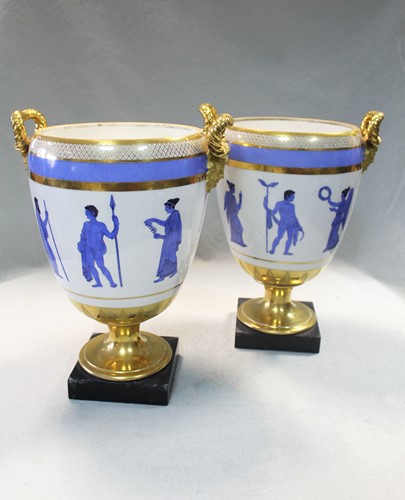 Lot 33 - A pair of French porcelain two-handled neoclassical vases