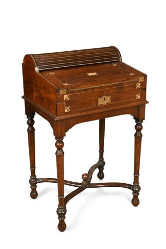 Lot 513 - A mid 19th century Anglo-Indian padouk tambour and fall fronted writing slope