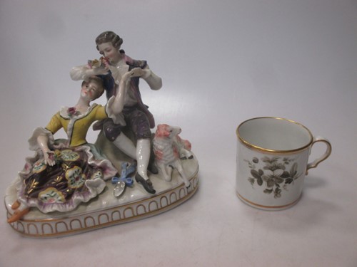 Lot 102 - A porcelain figure group and a Regency coffee can