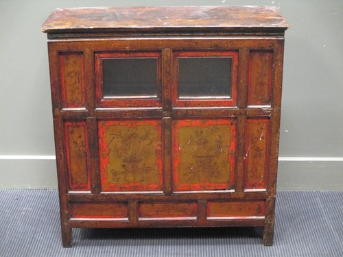 Lot 381 - A Chinese painted gilt decorated low cabinet,...