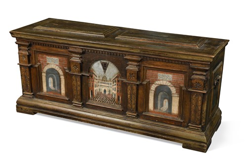 Lot 460 - A painted pine coffer, late 18th century