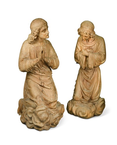 Lot 493 - An imposing pair of carved kneeling female figures, possibly limewood and early 18th century