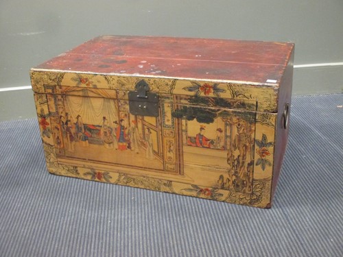 Lot 337 - A Chinese painted trunk 30.5 x 73.5 x 45.5cm