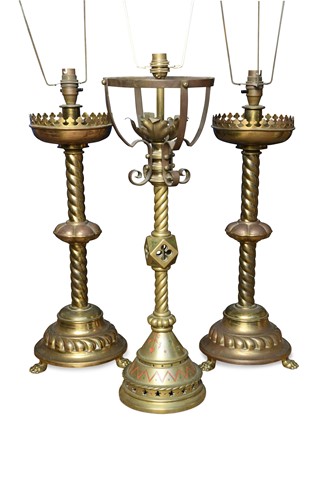 Lot 600 - A bronze table lamp in the manner of Pugin, 19th century