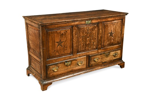 Lot 481 - An 18th century oak mule chest, dated 1763