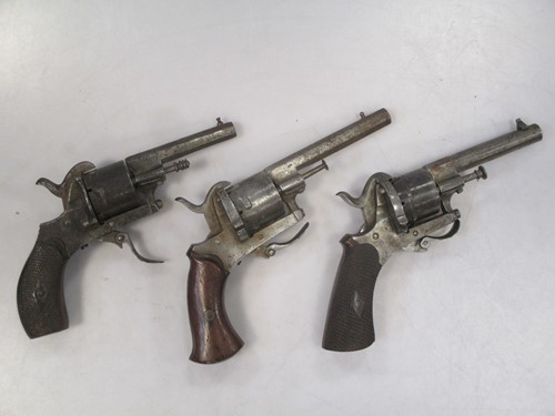 Lot 117 - Three 19th century Belgian pinfire revolvers