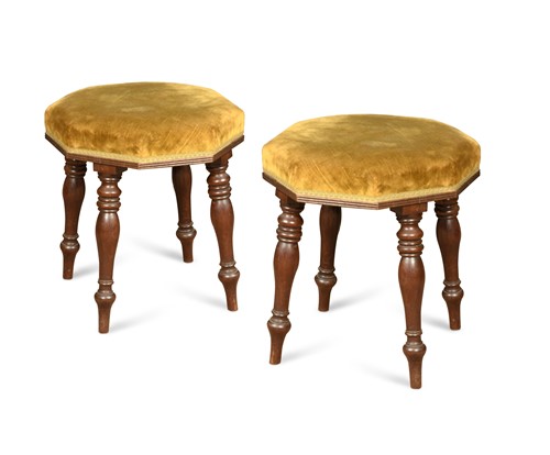 Lot 542 - A pair of Victorian upholstered octagonal stools