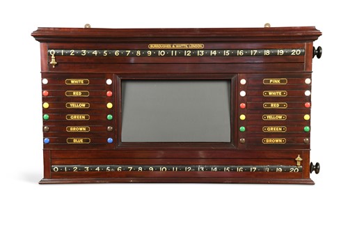 Lot 563 - A Burroughes & Watts London mahogany snooker scoreboard