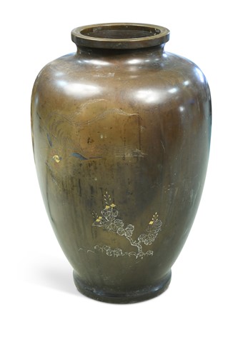 Lot 165 - A Japanese large bronze and mixed metal inlaid large vase