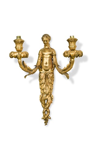 Lot 616 - A pair of 19th century ormolu twin-branch figural wall lights
