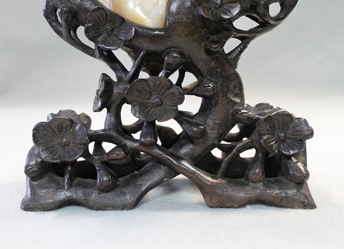 Lot 155 - A pair of Chinese carved abalone shells on stands, 19th century