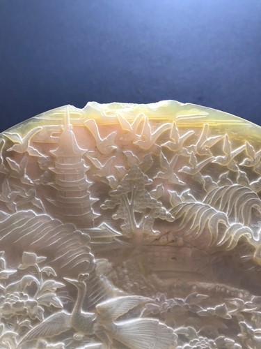 Lot 155 - A pair of Chinese carved abalone shells on stands, 19th century