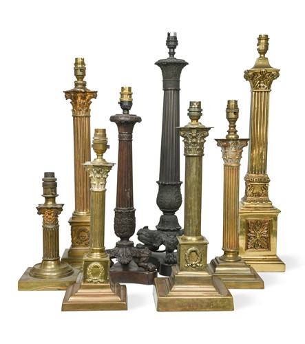 Lot 451 - Six assorted brass columnar table lamps