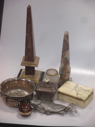 Lot 31 - Two stone obelisks and various stone boxes...