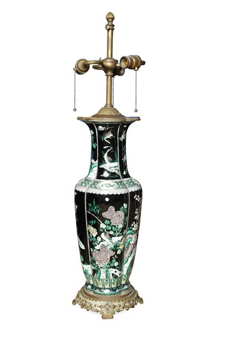 Lot 508 - A 19th century famille noir vase, now mounted as a lamp