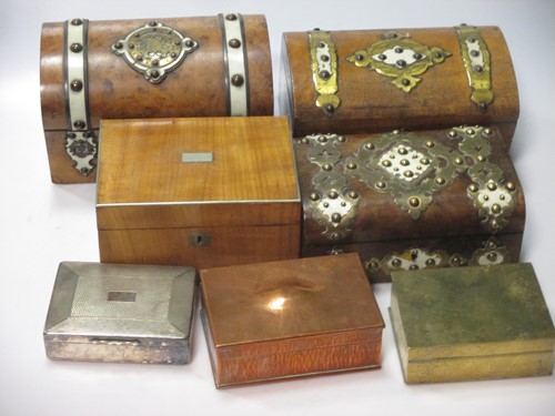 Lot 59 - A collection of three walnut and brass bound...
