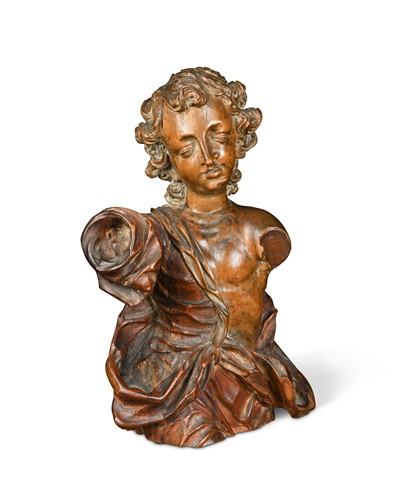 Lot 456 - A 17th century carved limewood carved torso of a young man, possibly the Christ Child