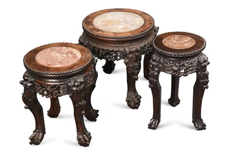 Lot 194 - A group of three Chinese marble top stands, late Qing Dynasty circa 1900