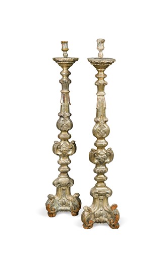 Lot 462 - A pair of large Baroque style silver giltwood prickets, 18th century
