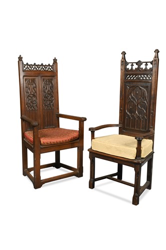 Lot 597 - A Gothic revival oak high back armchair, 19th century