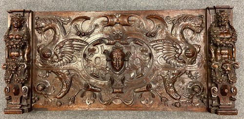 Lot 464 - A 16th century style carved walnut panel, probably 19th century