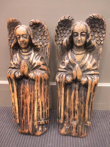 Lot 42 - A pair of softwood carved angels, probably...