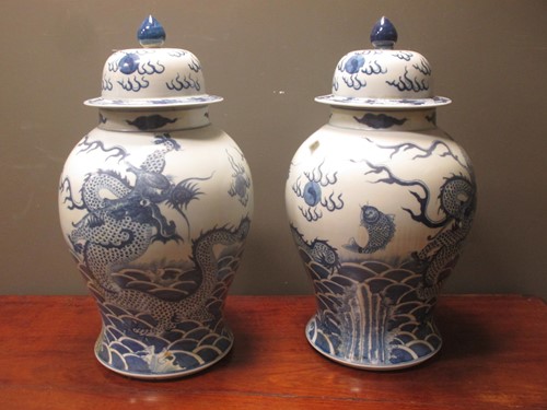 Lot 84 - Two modern Chinese blue and white jars and...
