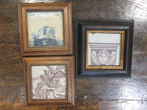 Lot 90 - Three framed early Delft tiles