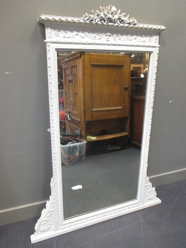 Lot 413 - Carved white painted overmantel mirror, 162 x...