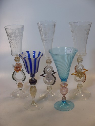 Lot 11 - An early 20th century Venetian tall blue wine...