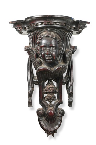 Lot 497 - A pair of 17th century style carved and stained wall brackets, 20th century