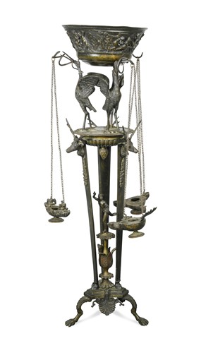Lot 617 - A Grand tour bronze model of a Roman lamp