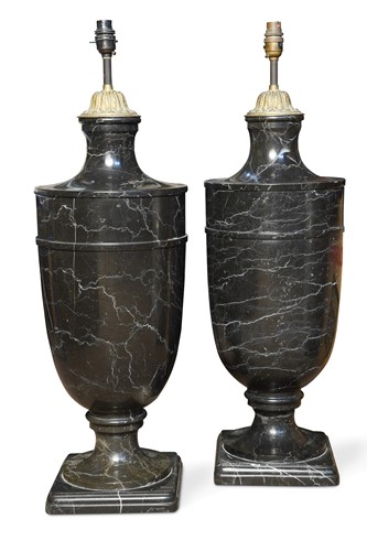Lot 523 - A pair of black marble lamp bases
